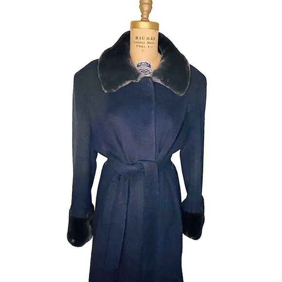 Black faux fur collared wool coat - Calvin Klein - Picture 1 of 13